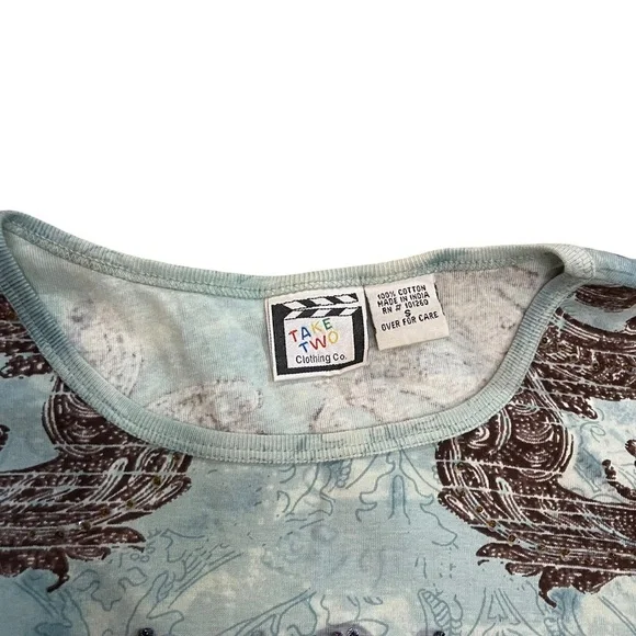 Y2K Vintage Women’s Blue Printed Cowgirls Of The Wild West 3/4 Sleeve T-Shirt - Picture 3 of 5